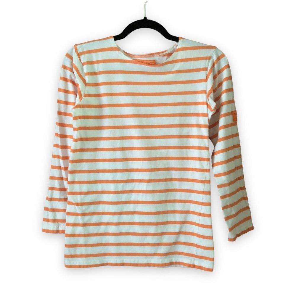 Peter Beaton Nantucket Orange White Breton Stipe Long Sleeve Shirt XS Preppy